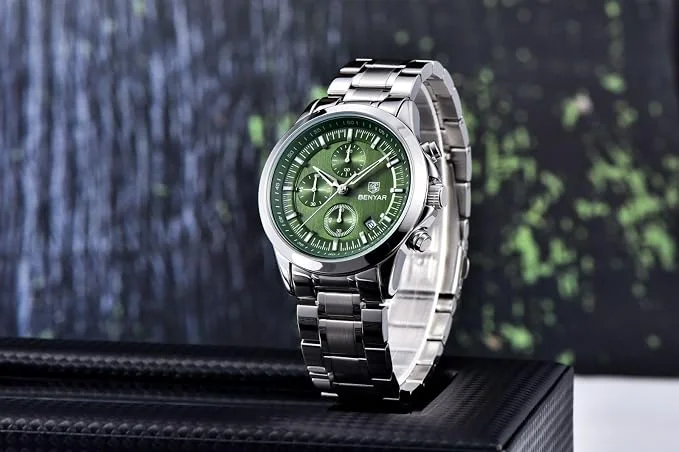 BENYAR Mens Watches Multifunction Chronograph Date Quartz Watch for Men Stainless Steel Analog Wrist Watch Gift for Men