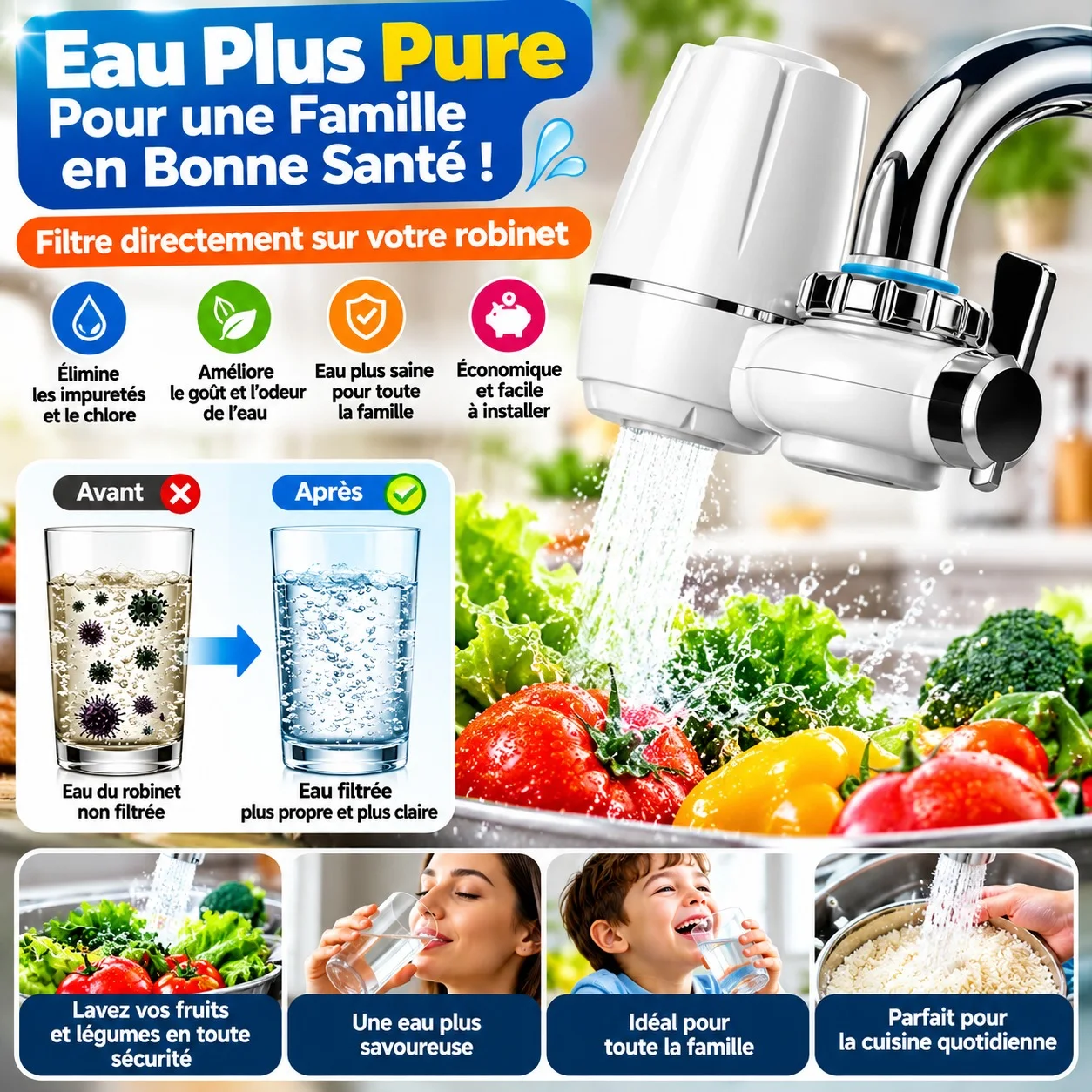 Un filtre purificateur d'eau pour robinet avec cartouche en céramique