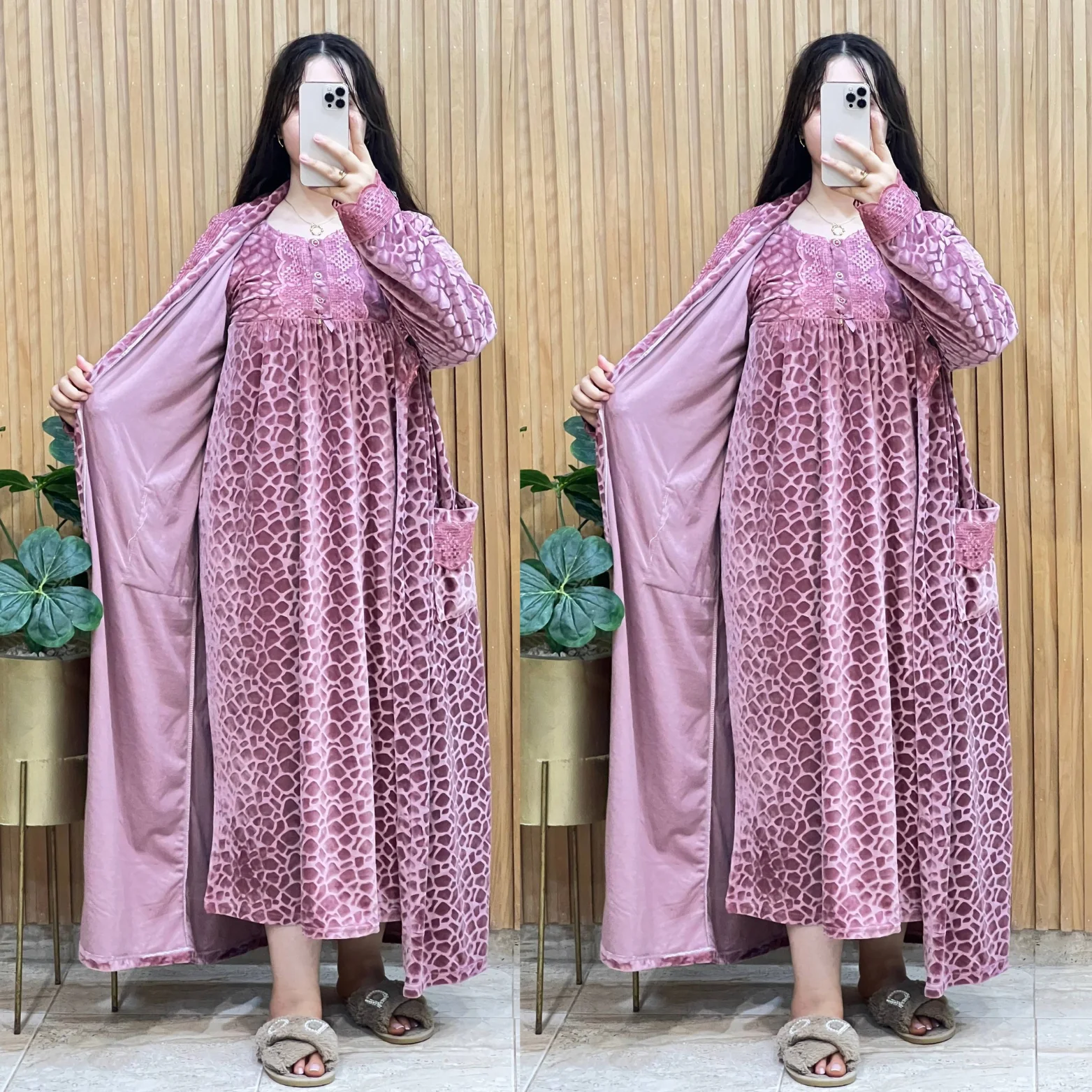 الجديييييد سيدتي لفصل الشتاء طويلة مبرة محفرة عالية الجودة مع البينوار و الحزام موضيل انيق و رائع و كذلك دافئ لهذا الفصل