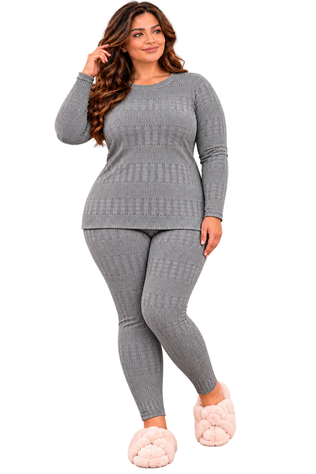طقم نسائي محبوك قطعتين – ناعم وأنيق ومريح للمنزل - Ensemble Femme 2 Pièces en Maille – Doux, Élégant et Confortable