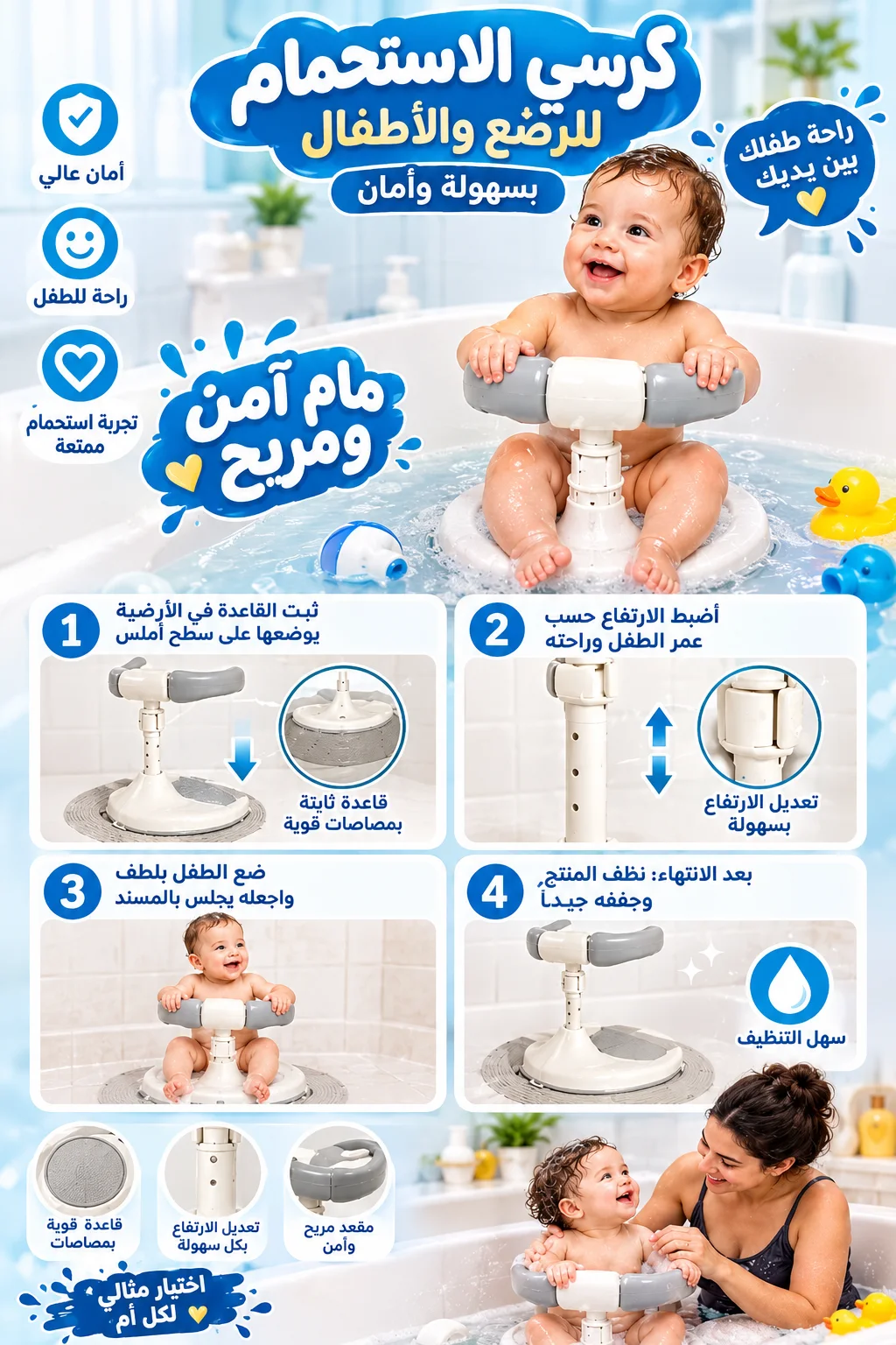 حمّام طفلك أصبح أسهل وأكثر أمانًا ❤️