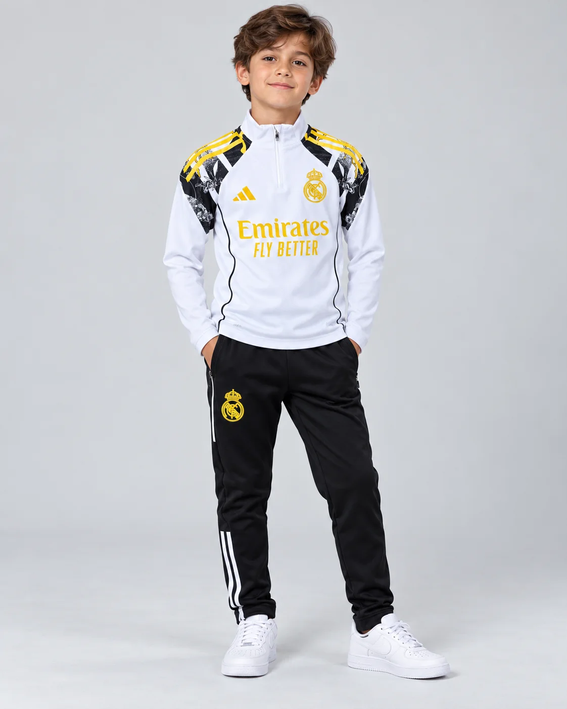 Survette Real Madrid adidas entrainement  Enfant Blanc Jaune