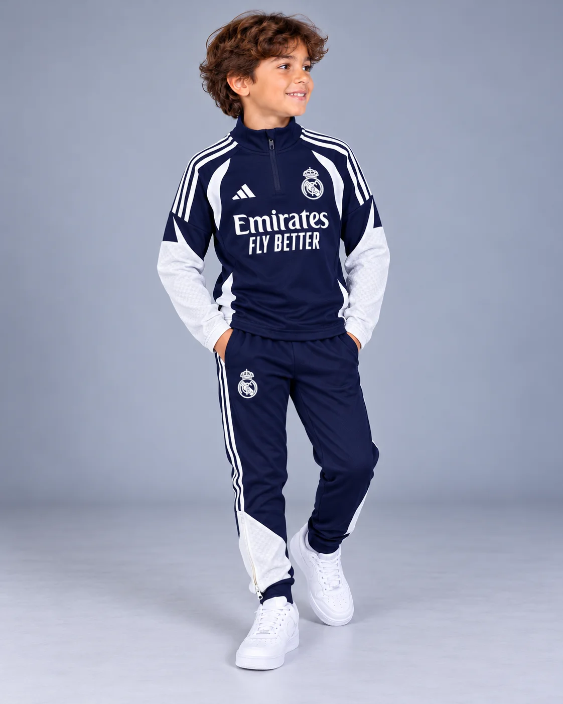 Survette Real Madrid adidas entrainement  Enfant Blanc bleu