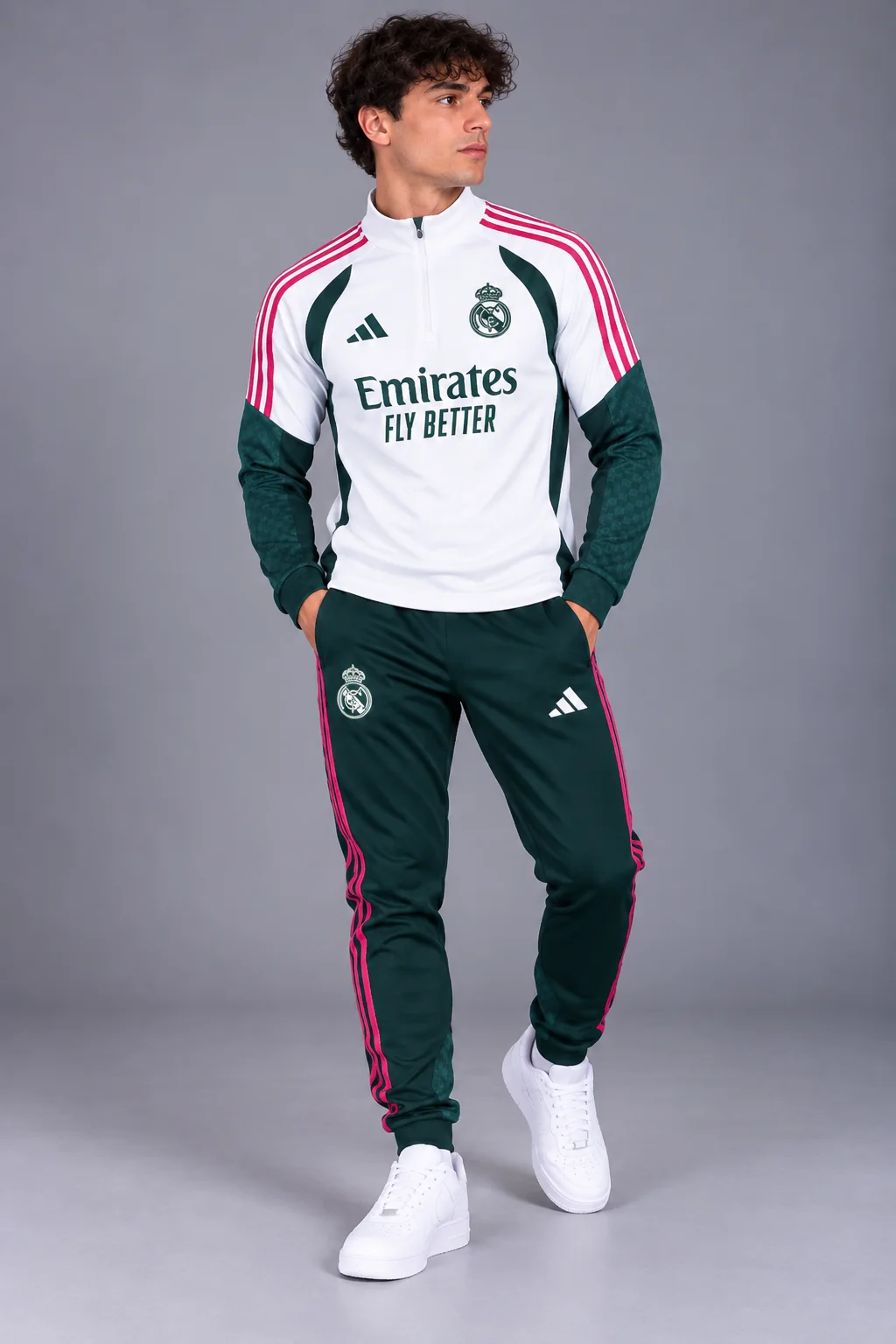 Survette Real Madrid adidas entrainement Officiel Blanc Vert petrole   2027