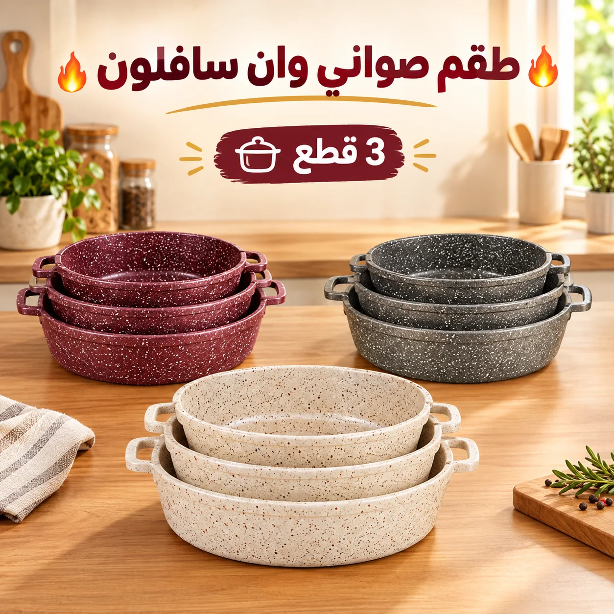 🔥 طقم صواني وان سافلون – 3 قطع 🔥