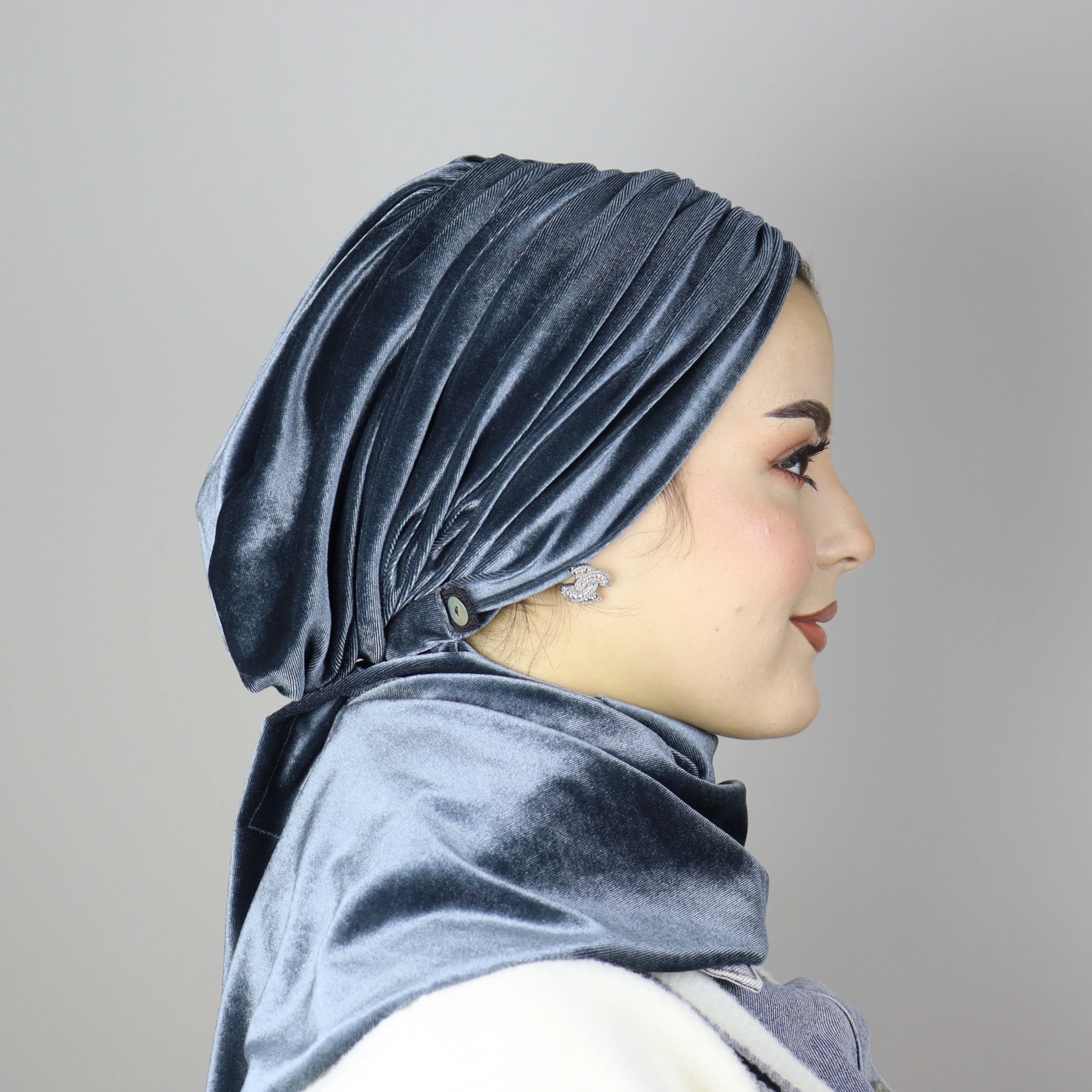Turban Châle Hiver en Velours Haut de Gamme Ajustable - Fermeture Aimantée