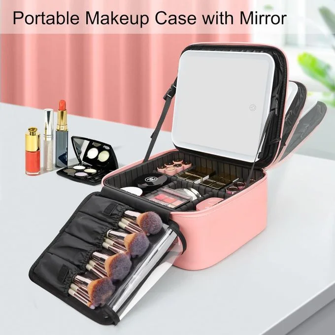 حقيبة مكياج مضيئة بمرآة LED و 3 أوضاع إضاءة - COSMETIC CLUB
