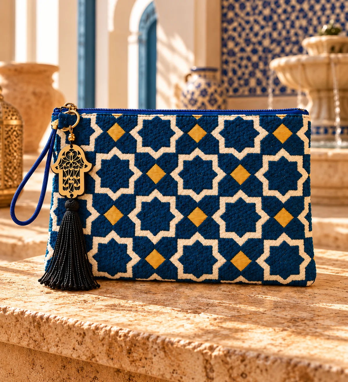 Pochette blu e dorata