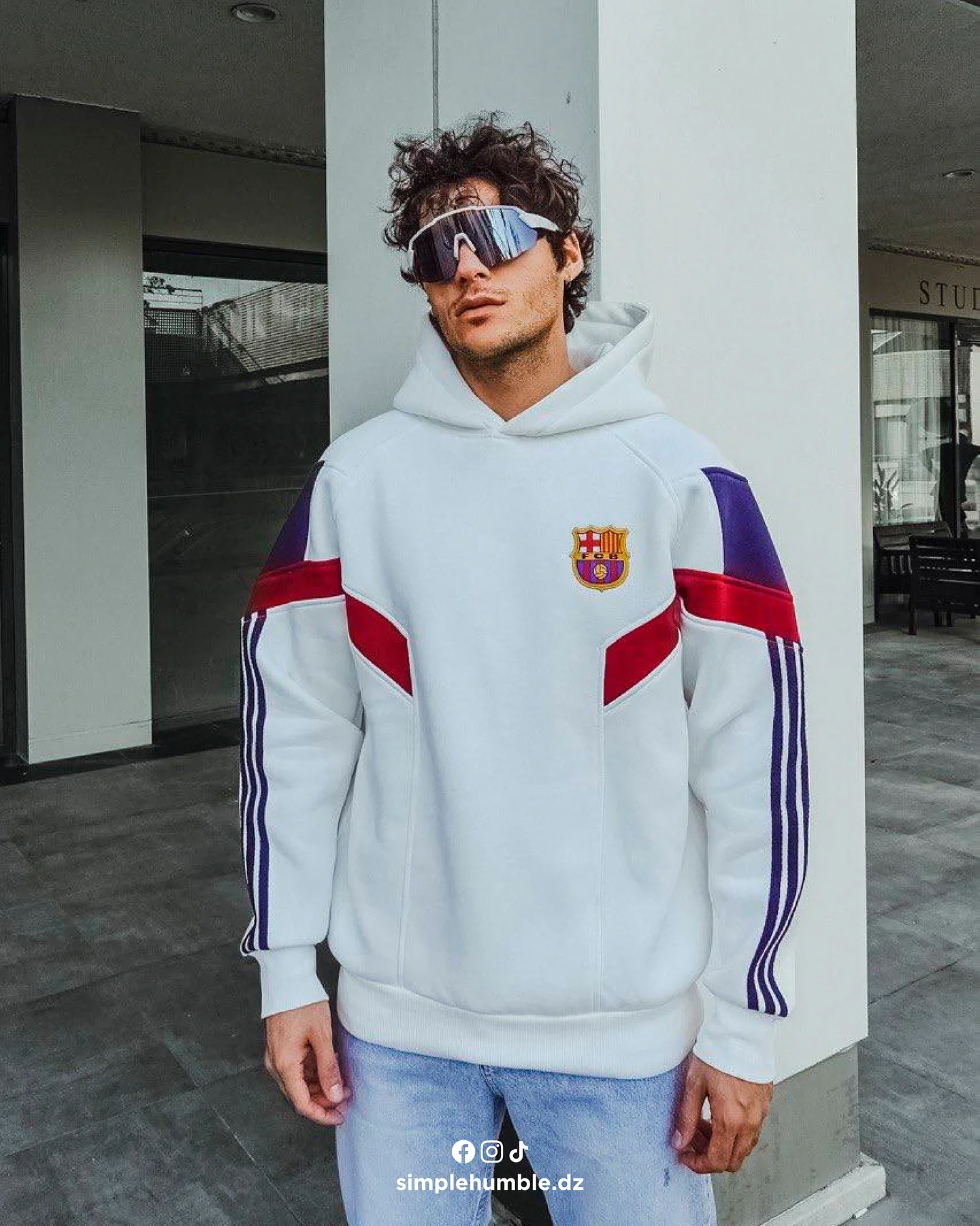 Sweatshirt El Barça à Capuche Blanc — Oversize Unisex