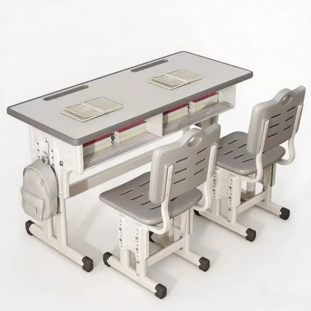 Bureau écolier double avec 2 chaises — hauteur réglable