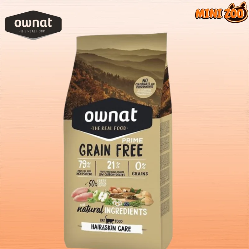 croquettes, Ownat Grain Free (sans céréale) Prime Hair And Skin 3kg