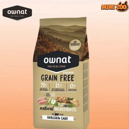 croquettes, Ownat Grain Free (sans céréale) Prime Hair And Skin 3kg