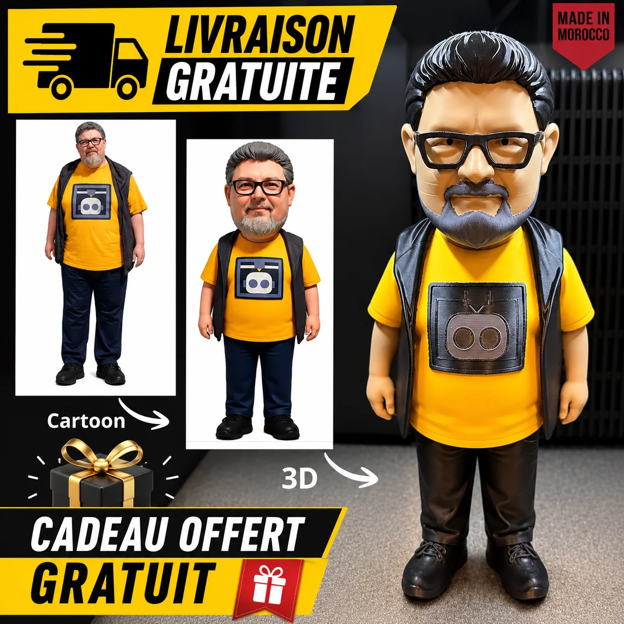 Figurine Personnalisée Style Cartoon+Socle offert Gratuite