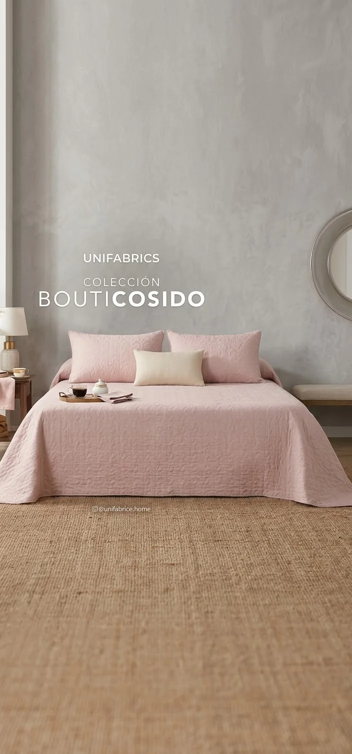 Couvre-lit  boutis LISO UNI Couleur NUDE  de UNIFABRICS comprend 2 Housses d'oreillers  250x270 cm