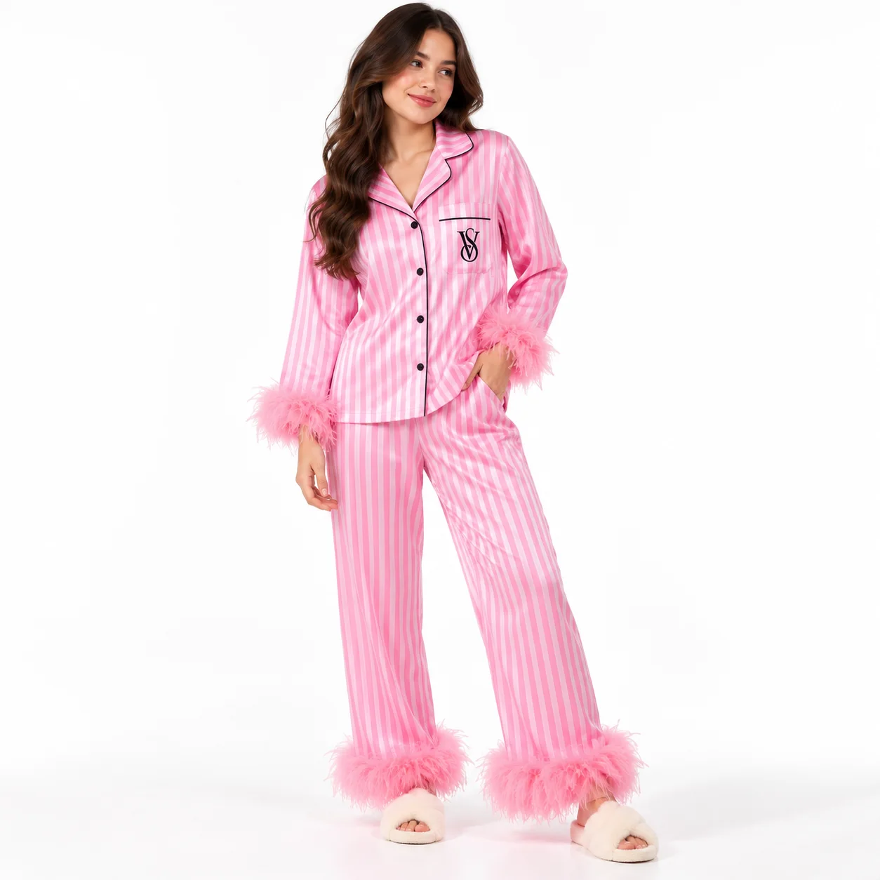 Pyjama Satiné à Plumes  2 Pièces
