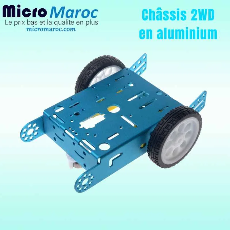 Kit Châssis Voiture Robot 2WD en Aluminium Bleu DIY