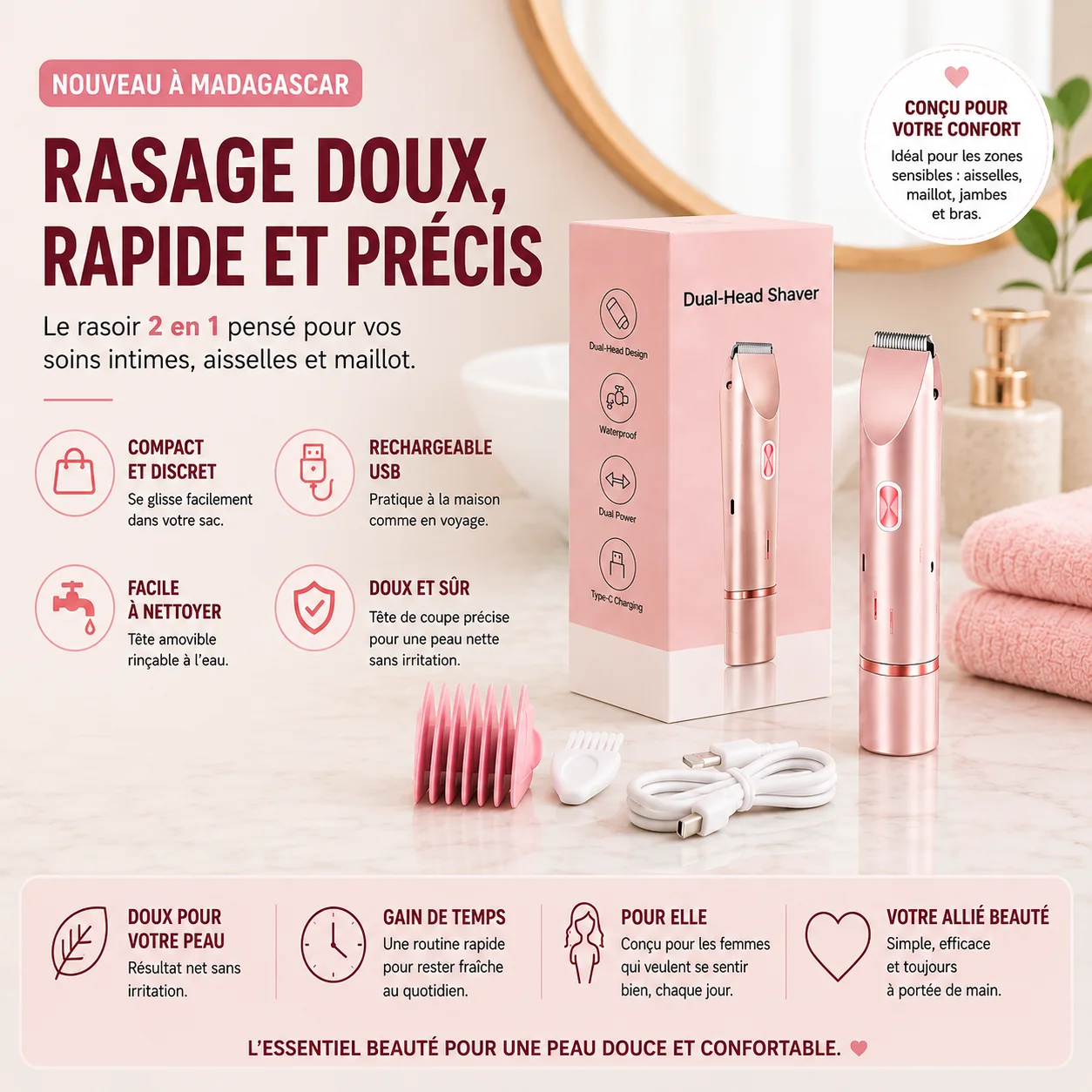 Rasoir électrique pour femme multifonction soins intimes