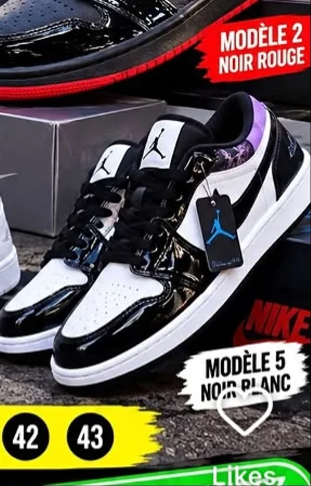 Nike Air Jordan 1 Low – Black / White / Red🔥 سبادري Jordan بتصميم رياضي وألوان جذابة!زي
