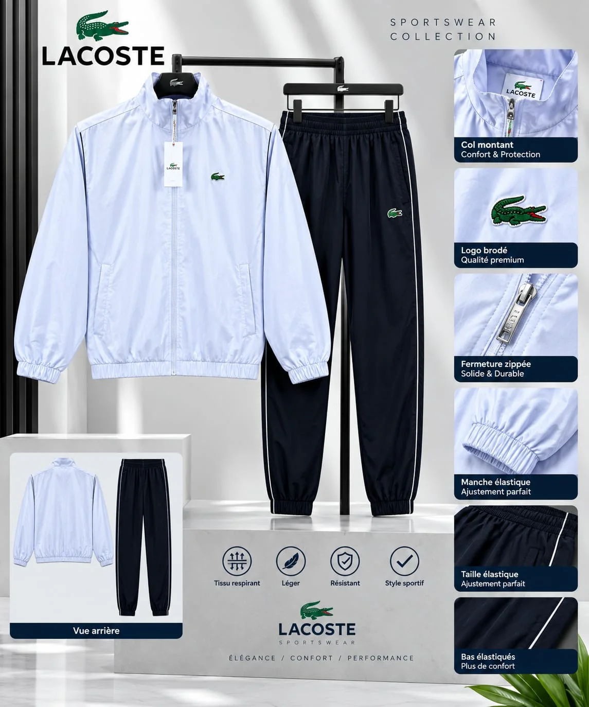 طقم رياضي Lacoste رجالي فاخر - جاكيت وسروال بعدة ألوان