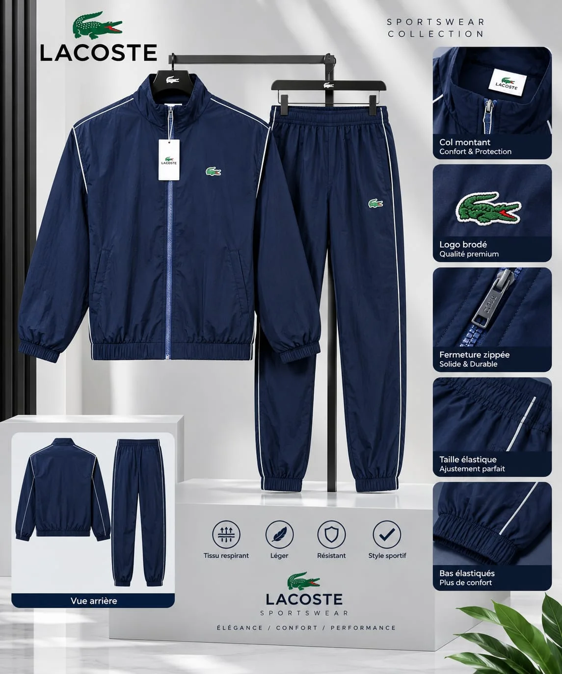 طقم رياضي Lacoste رجالي فاخر - جاكيت وسروال بعدة ألوان