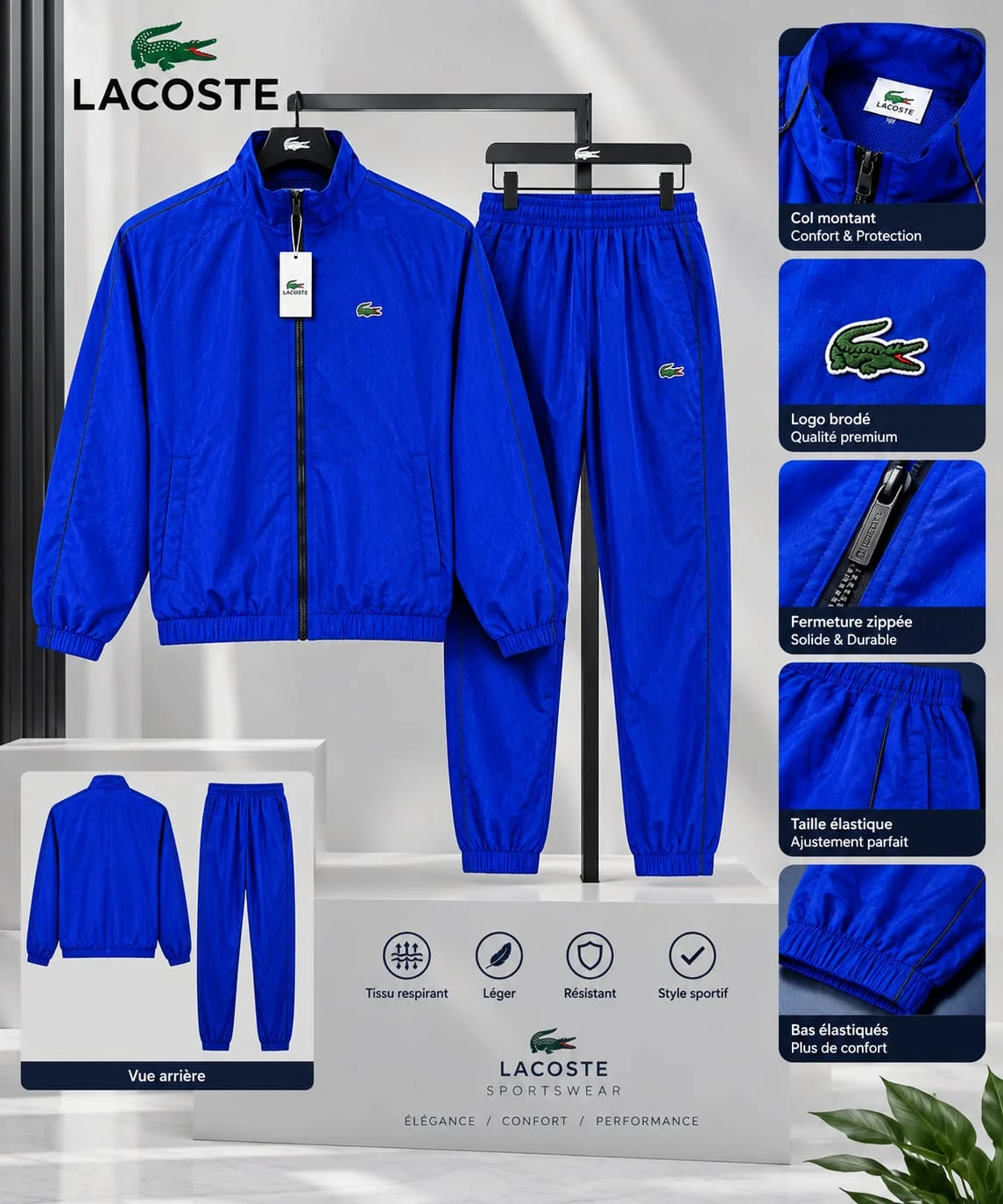 طقم رياضي Lacoste رجالي فاخر - جاكيت وسروال بعدة ألوان