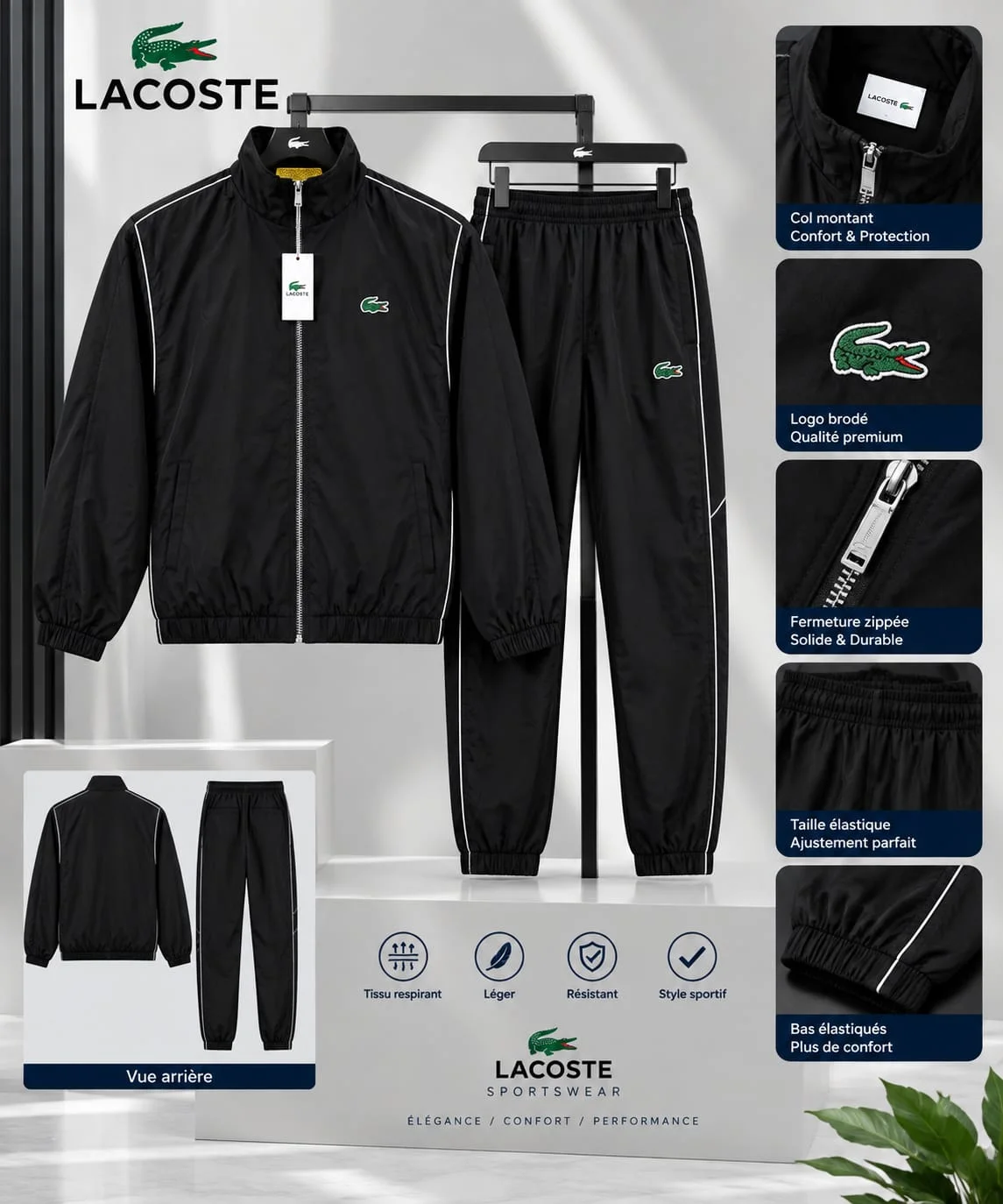 طقم رياضي Lacoste رجالي فاخر - جاكيت وسروال بعدة ألوان