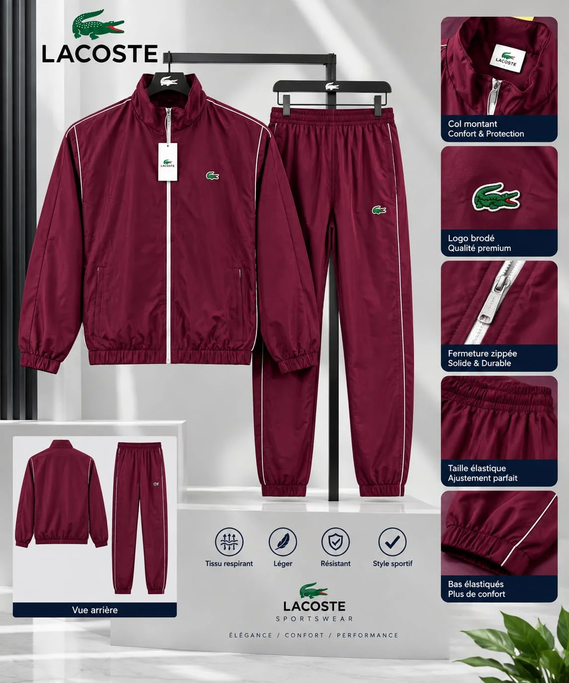 طقم رياضي Lacoste رجالي فاخر - جاكيت وسروال بعدة ألوان