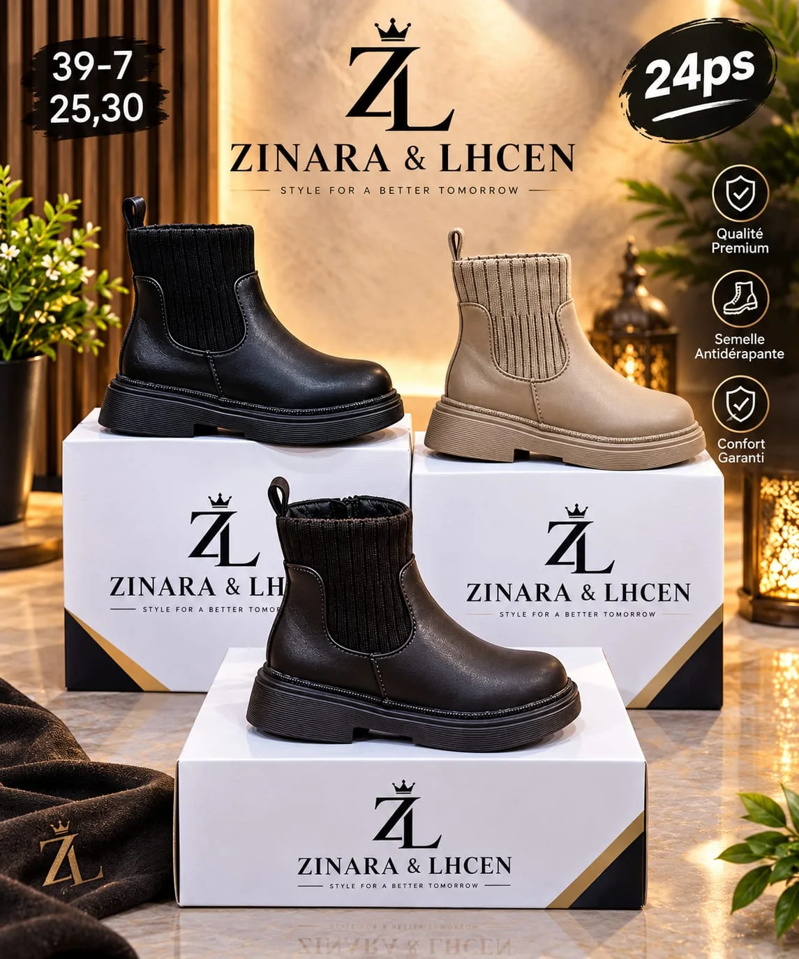 بوت نسائي شيلسي شتوي أنيق بنعل مانع للانزلاق – Zinara & Lhcen