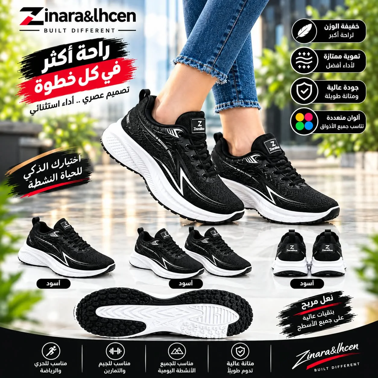 حذاء رياضي خفيف للجري والمشي بنعل مريح وتهوية ممتازة – Zinara & Lhcen