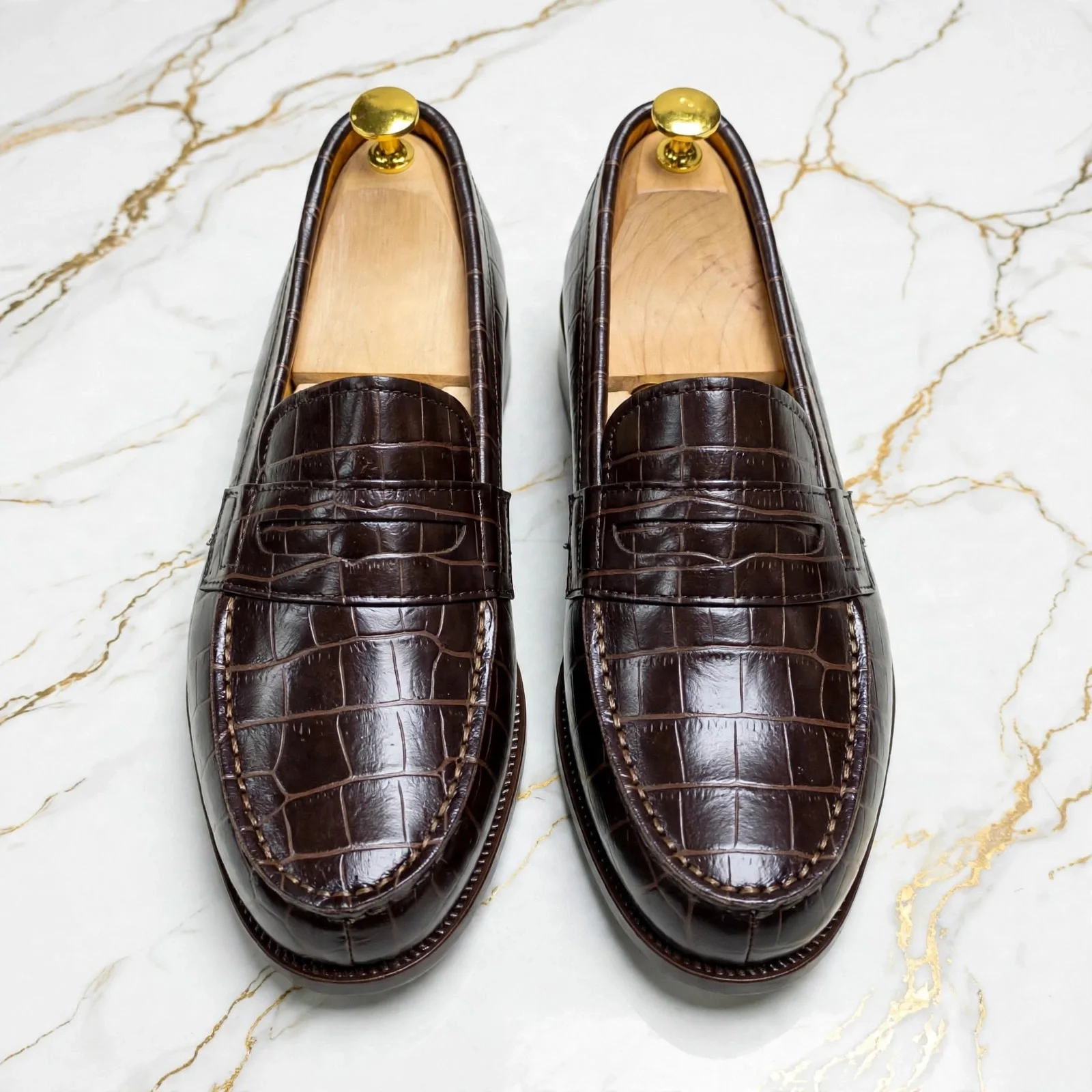 Mocassin penny loafers en cuir croco marron