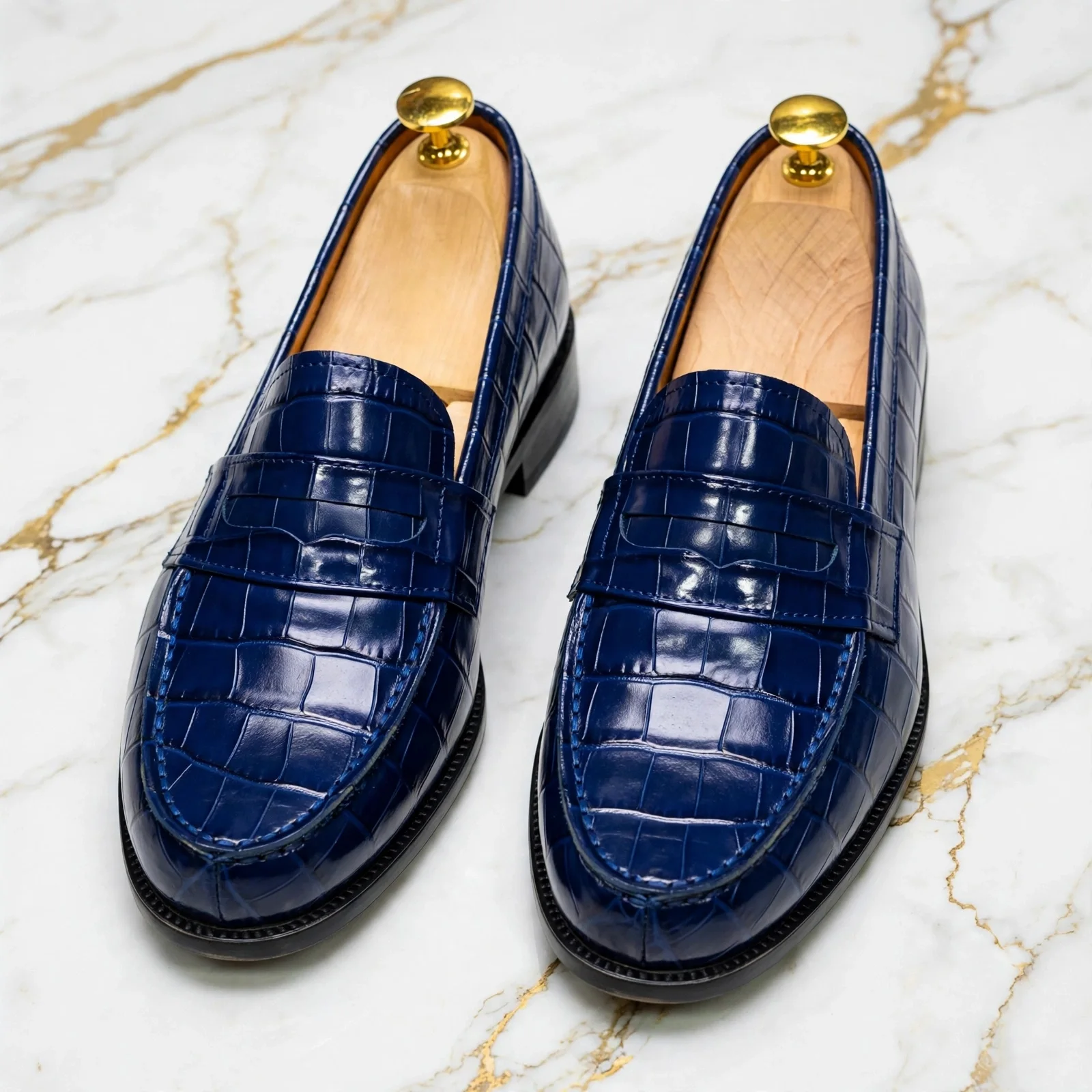 Mocassin Cuir CROCO BLEU