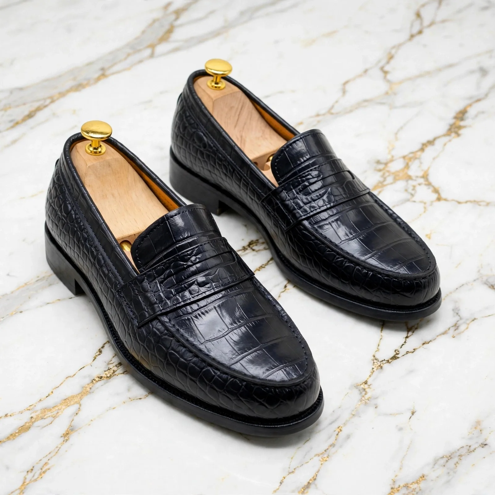 Mocassin penny loafers en cuir croco Noire