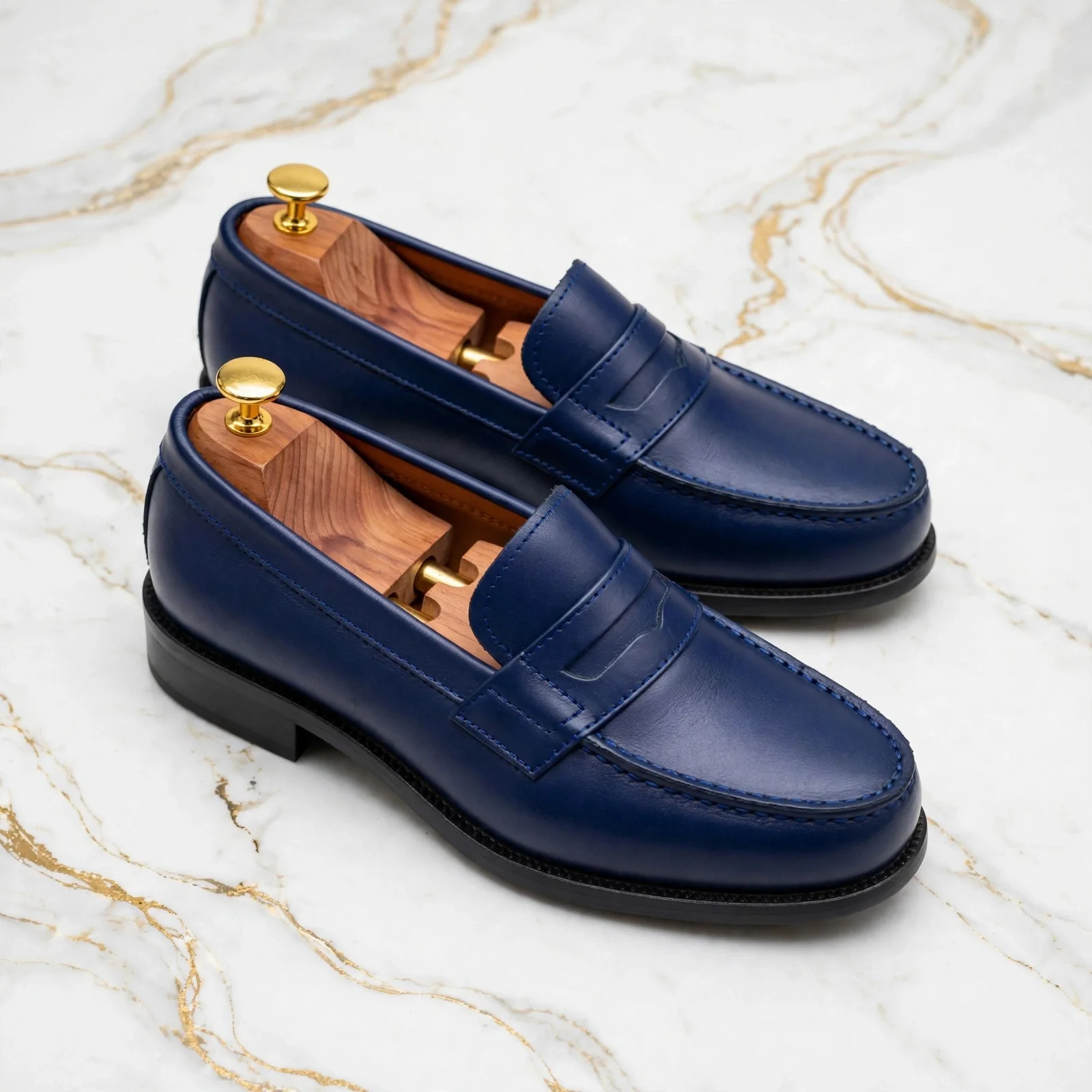 Mocassin penny loafers en cuir bleu