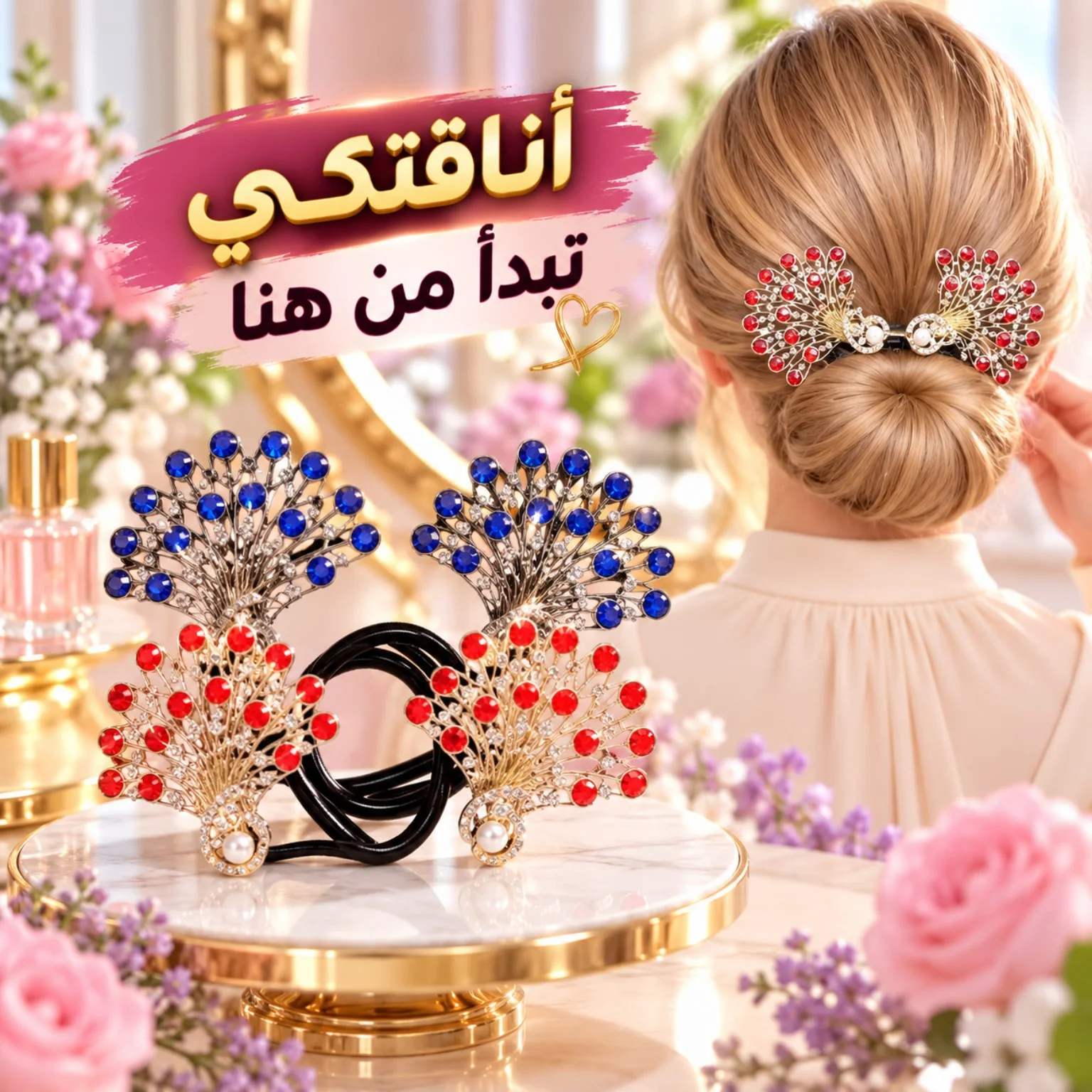 💎 مقبض شعر بأحجار لامعة
