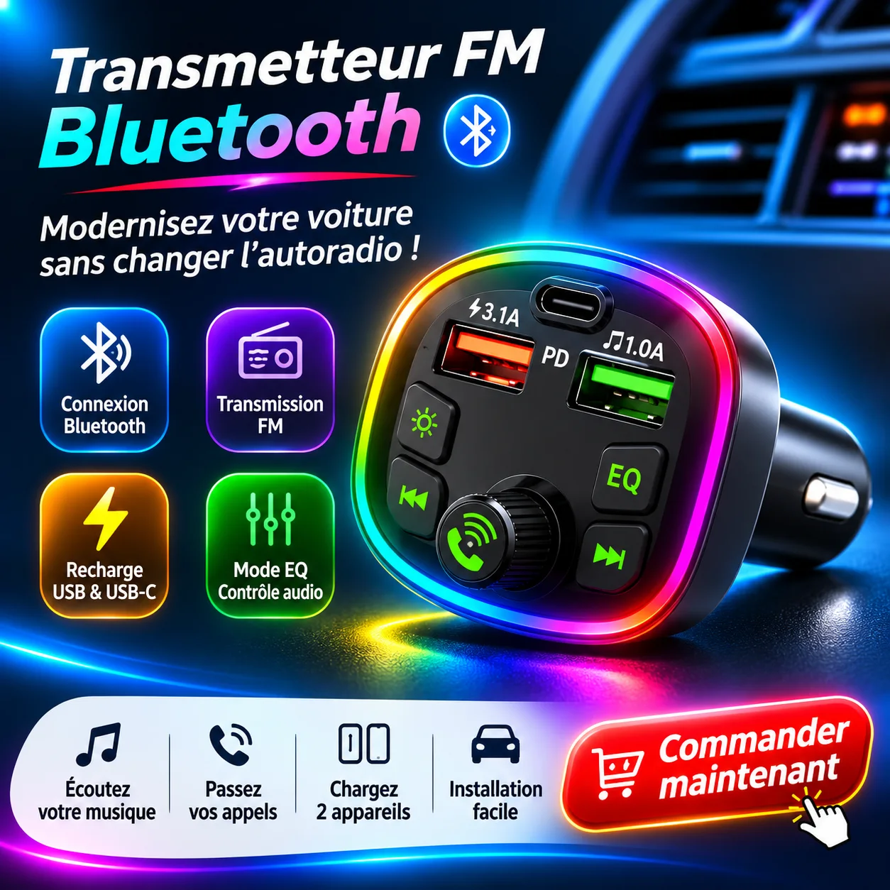 🚗 Transmetteur FM Bluetooth