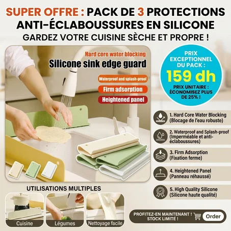 Pack de 3 Protège-bordure pour évier de cuisine
