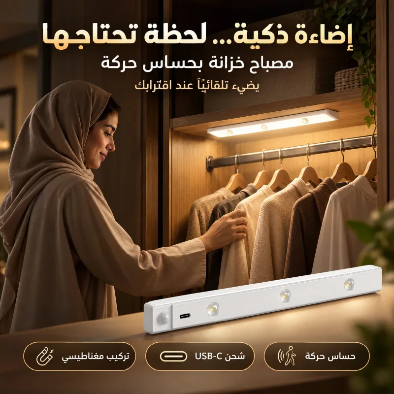 شريط الإضاءة الذكي بمستشعر حركة من Ruay (تثبيت مغناطيسي بدون مسامير)