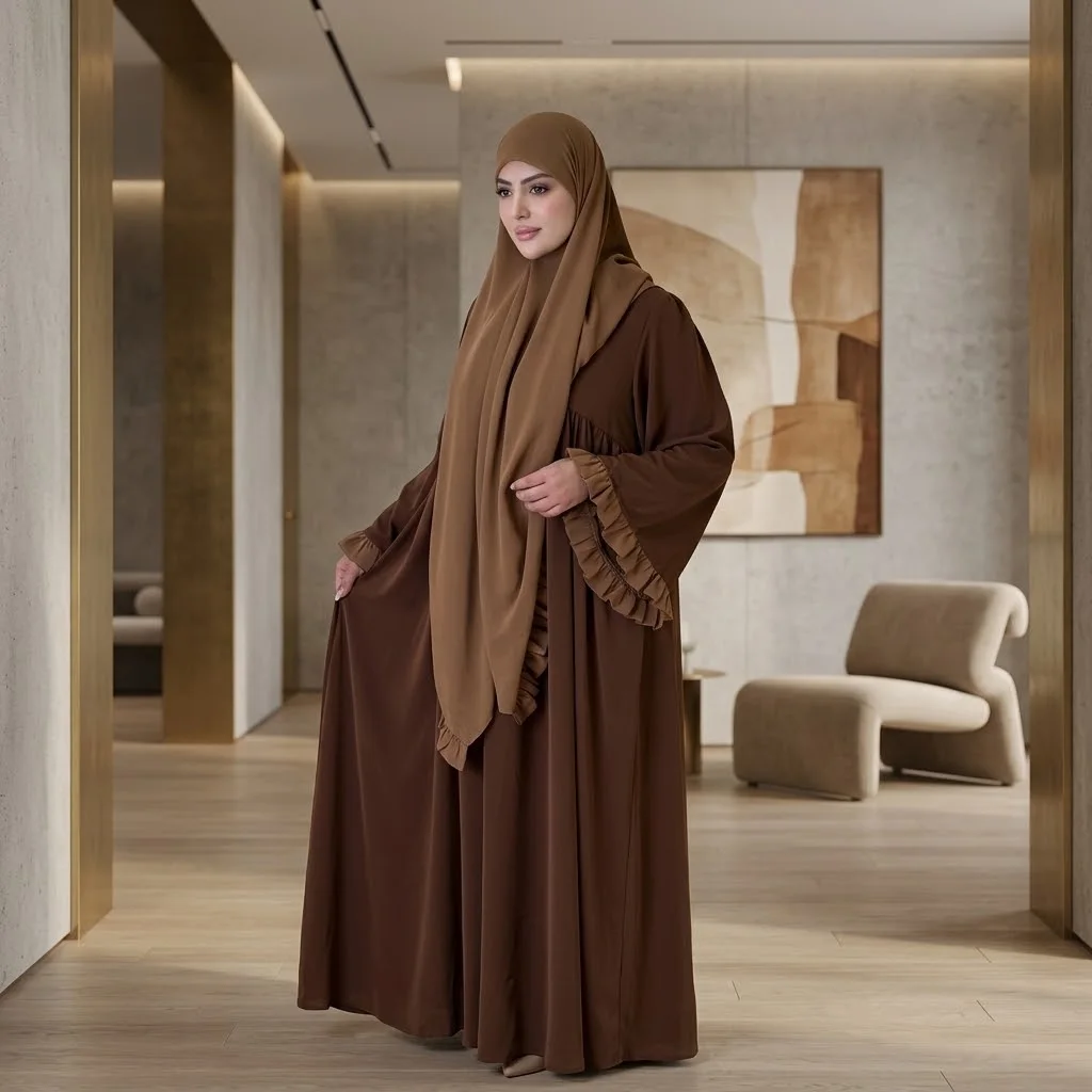 عباية بنت حوران فاخرة مع فولار – كريب بوزا راقي لمختلف المناسبات
