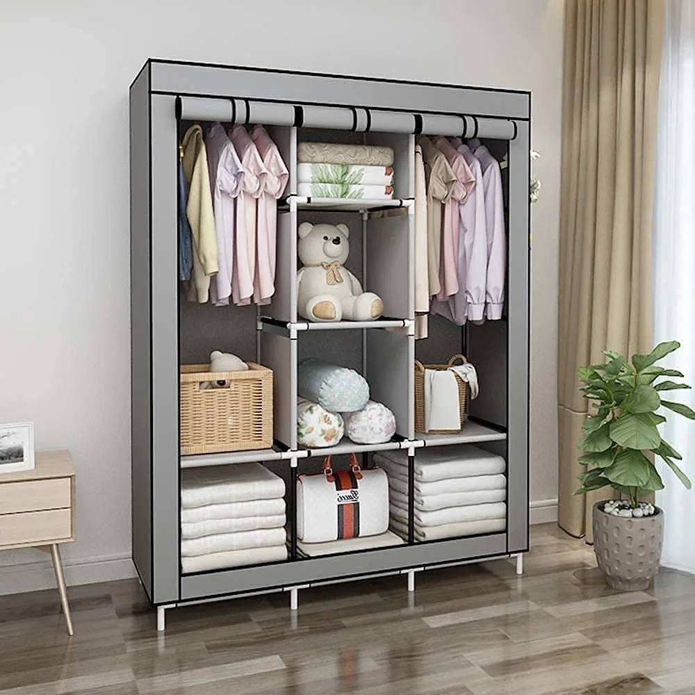 خزانة ملابس قابلة للطي 3 أبواب و8 رفوف | دولاب قماشي متين Armoire Pliable en Tissu 3 Portes & 8 Étagères | Dressing Portable