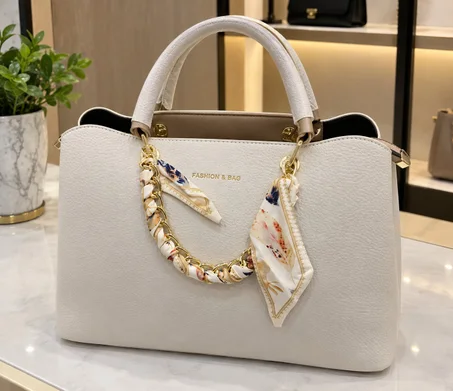 Sac à main femme élégant avec chaîne dorée et foulard