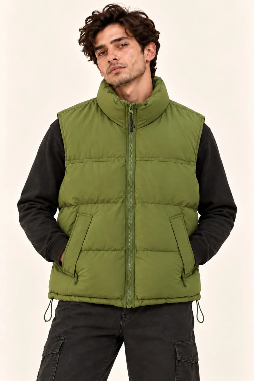 olive green men’s padded vest
