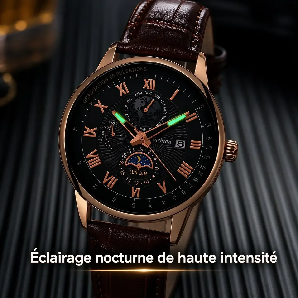 Montre étanche pour homme en cuir