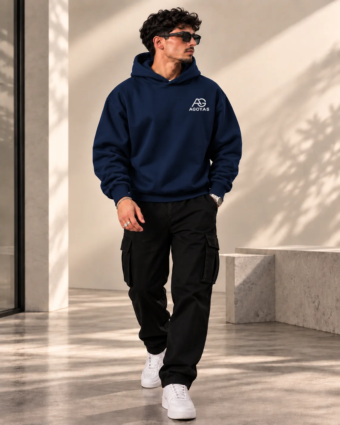 Sweat à capuche AGOYAS Bleu marine foncé — oversize