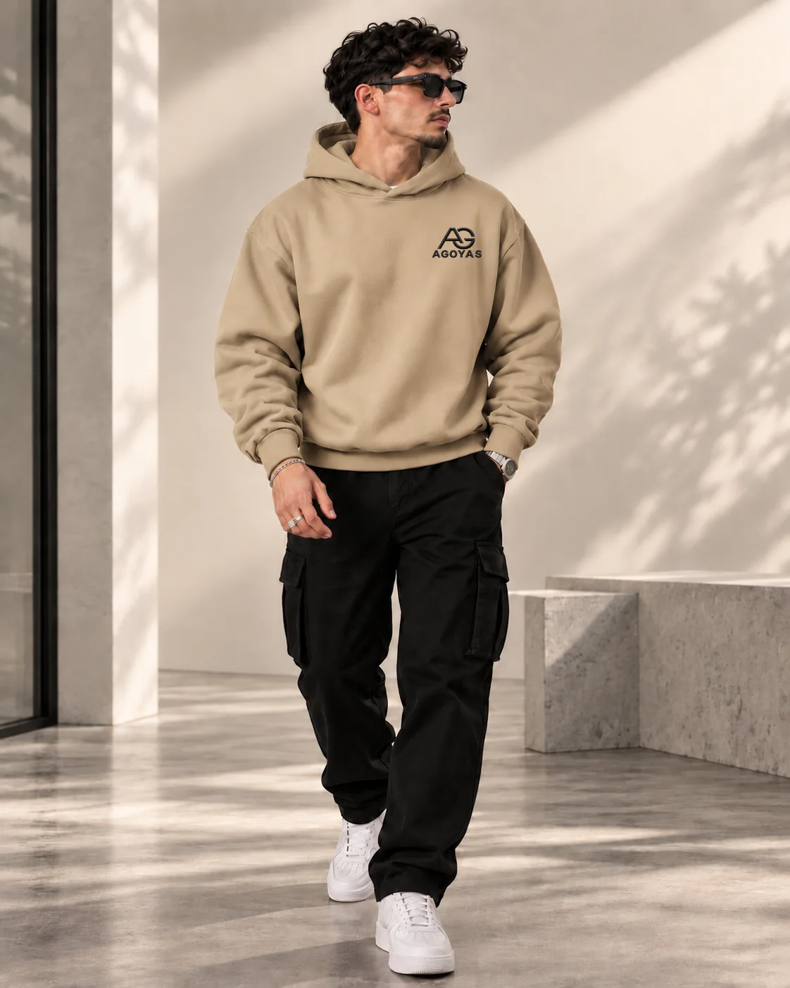 Sweat à capuche AGOYAS Beige/Sable— oversize