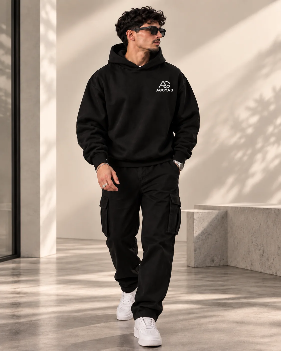 Sweat à capuche AGOYAS Noir — oversize