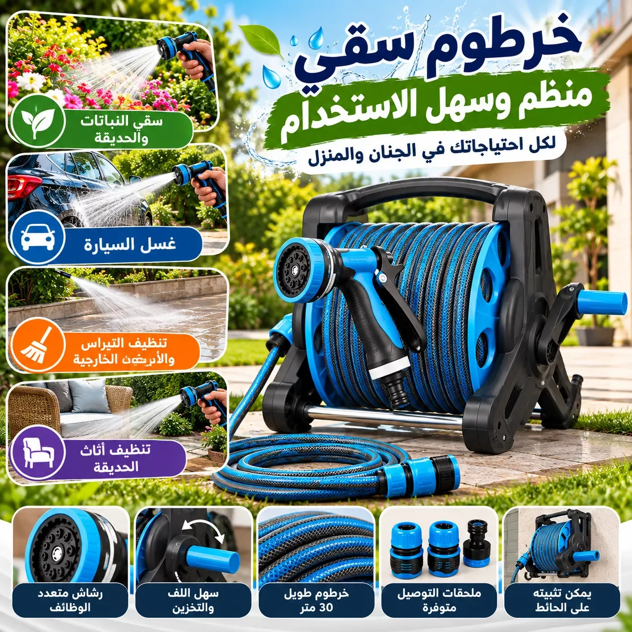 🚿 Dévidoir Tuyau d’Arrosage 30M + 2M