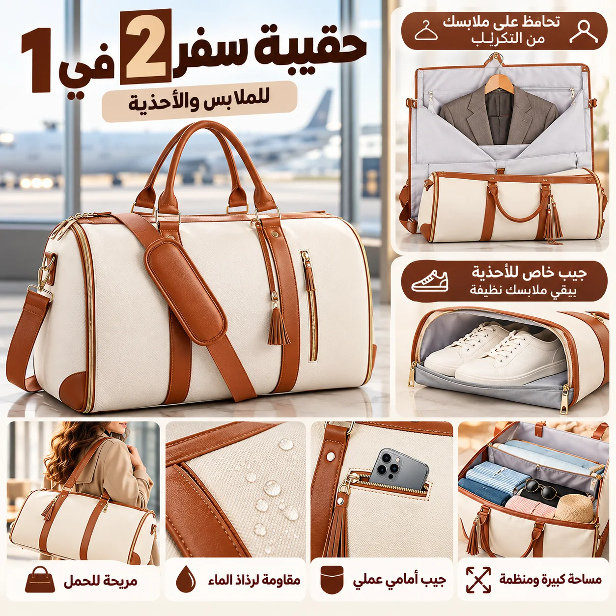 ✈️ حقيبة السفر 2 في 1 لتنظيم الملابس والأحذية