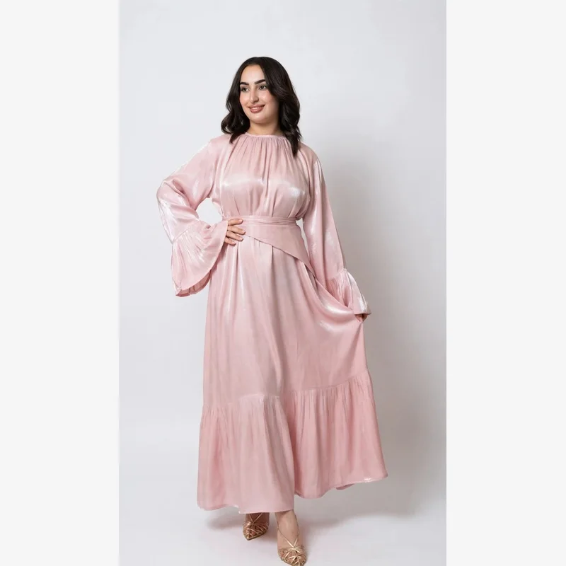 Robe Lamé Rose avec Foulard – 2 Pièces