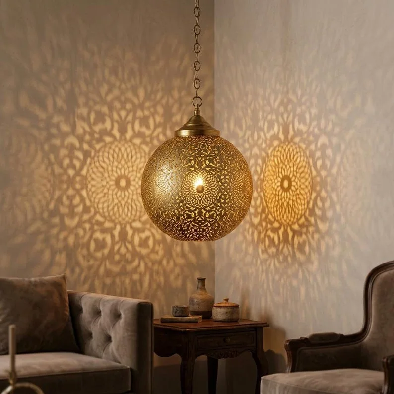 Handmade Moroccan Brass Ceiling Lamp*   Bring the magic of Morocco into your home with this authentic brass pendant light مصباح سقف نحاس مغربي صناعة يدوي