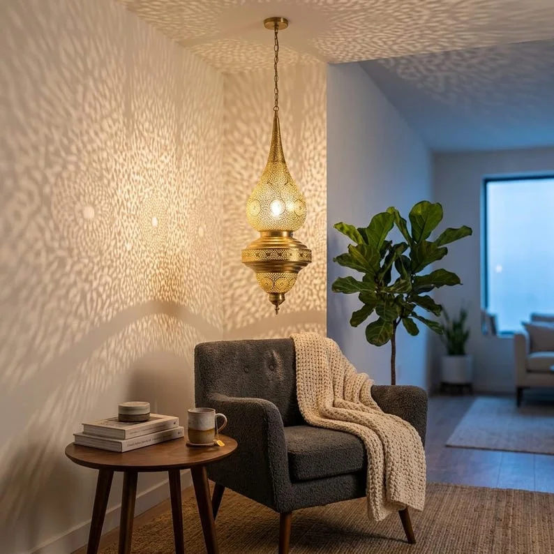 Handmade Moroccan Brass Ceiling Lamp*   Bring the magic of Morocco into your home with this authentic brass pendant light مصباح سقف نحاس مغربي صناعة يدوي (copy)